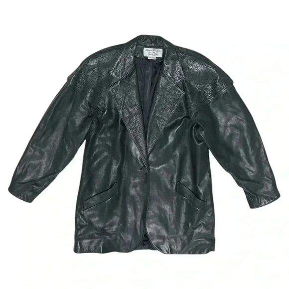 Vintage Rickie Freeman for Teri Jon Dark Gray Button Up Leather Jacket. Size 12 - Picture 1 of 7